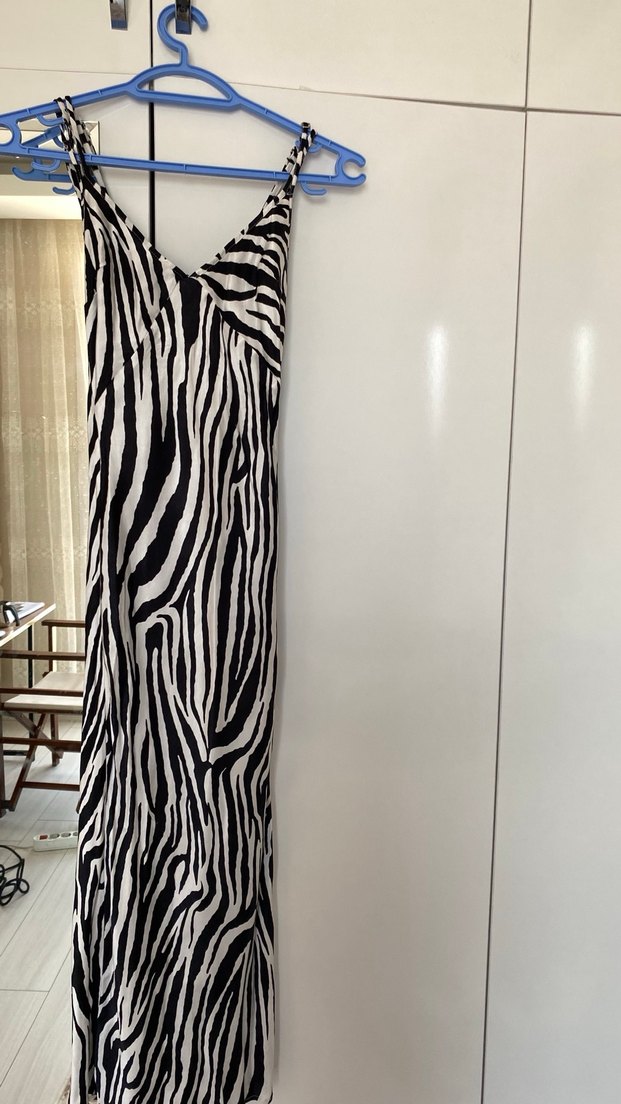 Kadın Zebra Desenli Uzun Askılı Elbise - Görsel 2