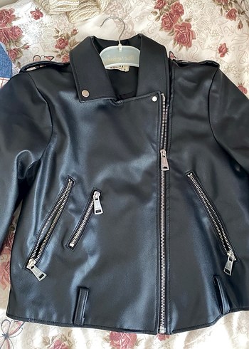 Siyah Mini Deri Biker Ceket - Görsel 2