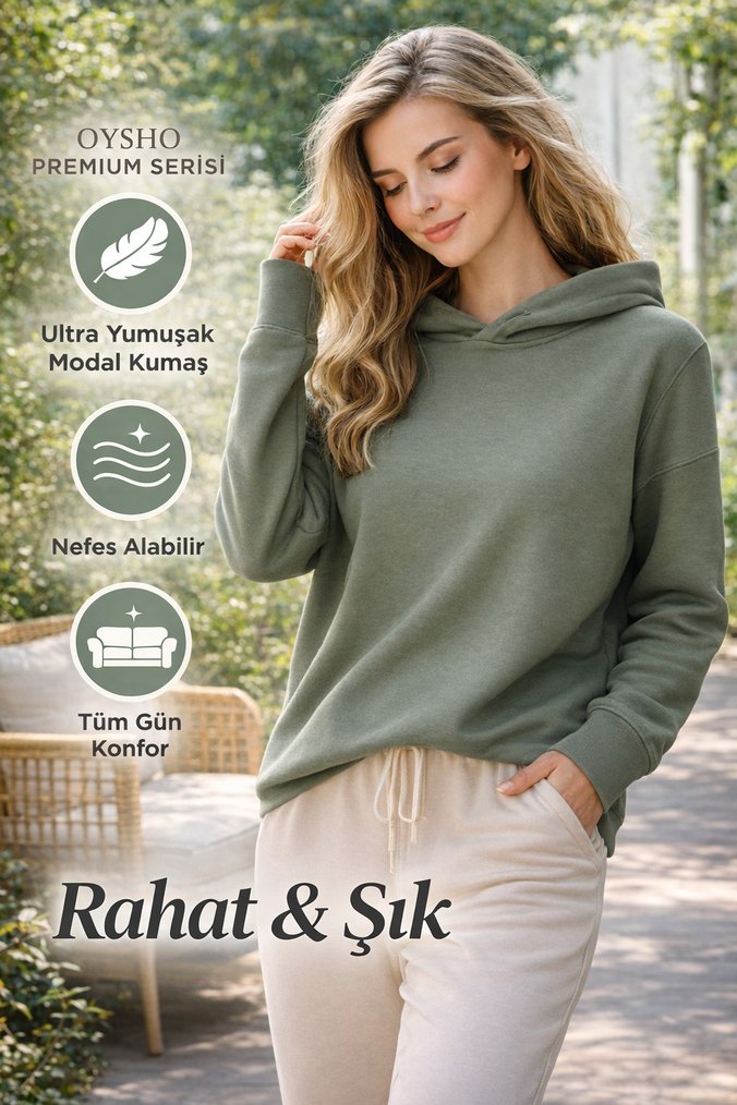 Oysho Modal kumaş haki sweat — görsel 3/7
