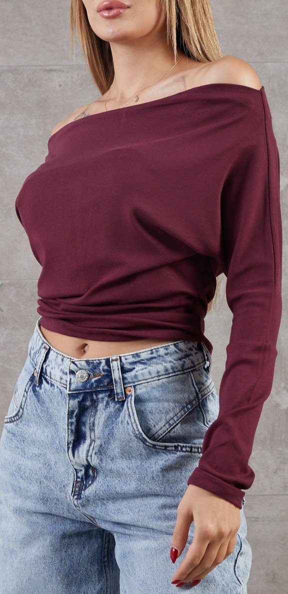 Bordo Uzun Kollu Kadın Bluz - Görsel 3