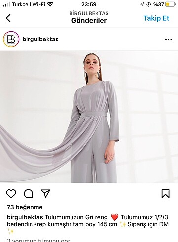 36 Beden gri Renk Tesettür Tulum Abiye