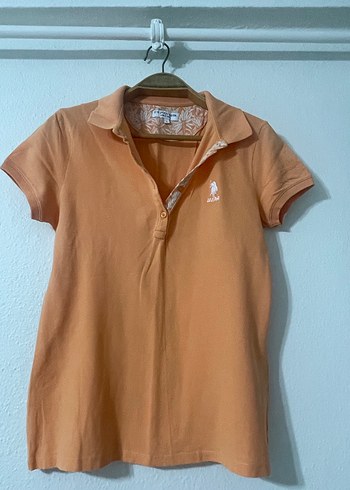 Bej Kadın Polo Yaka Kısa Kollu Tişört