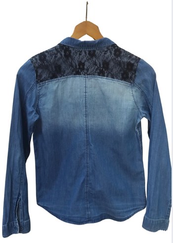H&M H&M-India/Kadın siyah dantel detaylı denim gömlek