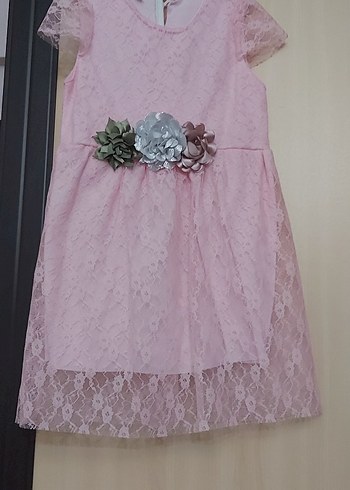 Kız Çocuk Pembe Dantel Elbise