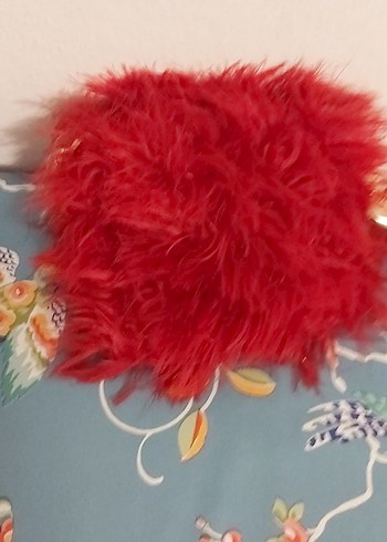 Kırmızı Tüylü ı İnci Detaylı el emeği el çantası - Görsel 2