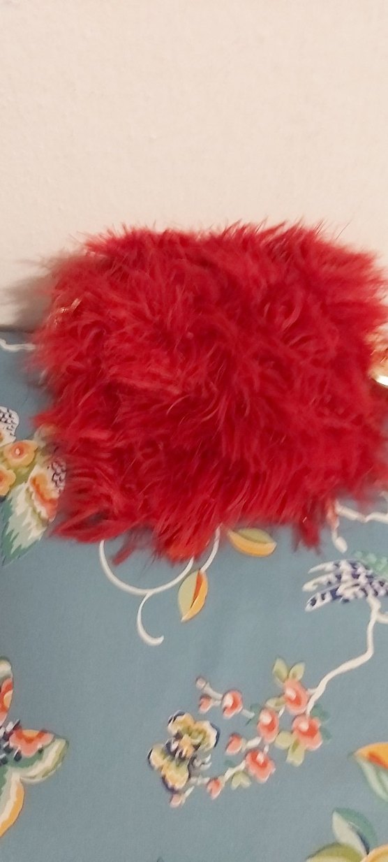 Kırmızı Tüylü ı İnci Detaylı el emeği el çantası - Görsel 2