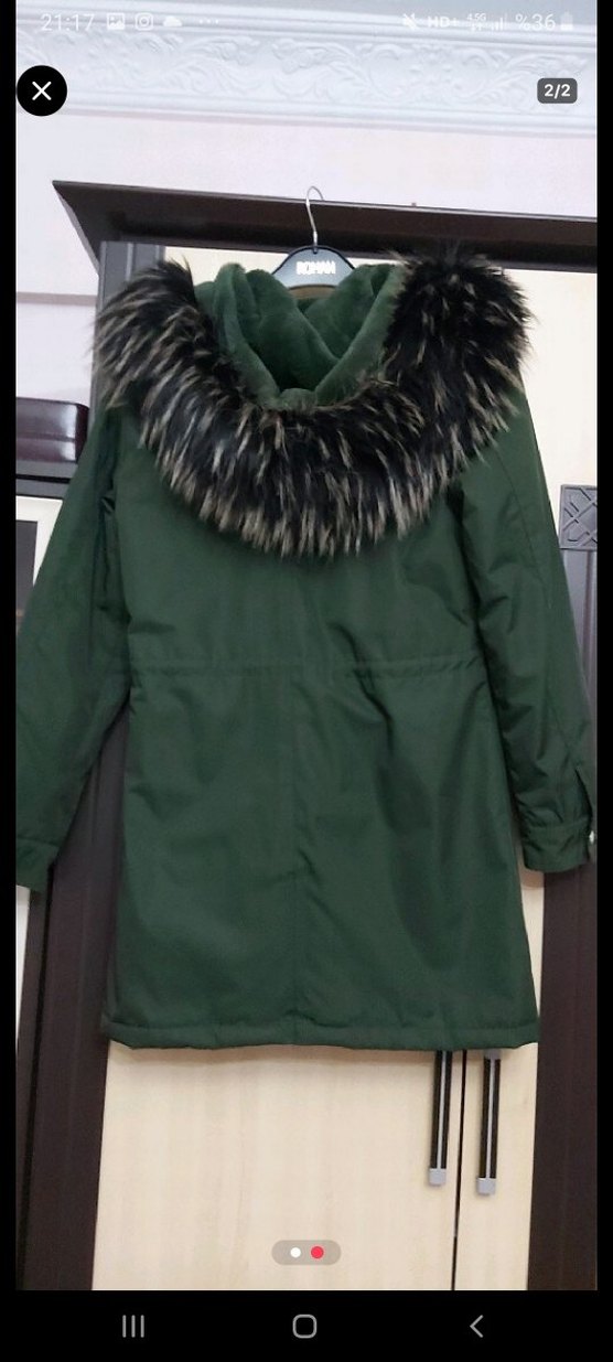 Kadın Yeşil Uzun Kışlık Kürklü Mont - Görsel 3