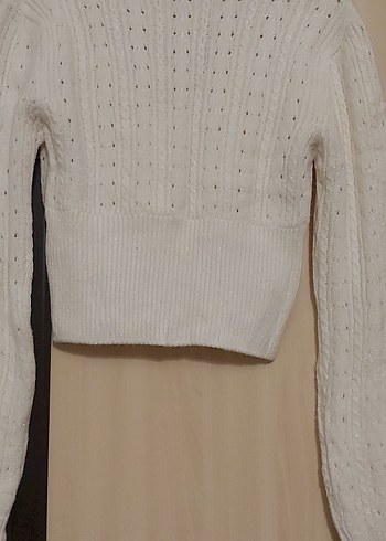 Düğmeli Beyaz Kadın Triko Hırka - Görsel 2