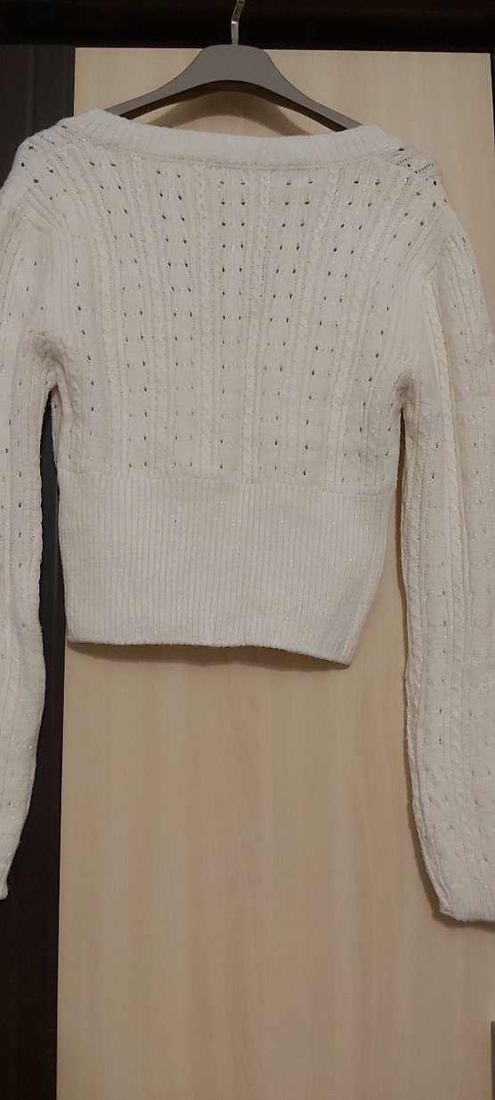 Düğmeli Beyaz Kadın Triko Hırka - Görsel 2