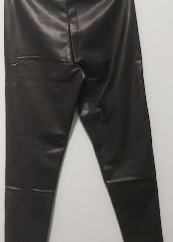 Siyah Deri Kadın Tayt Kemerli Midi Boy - Görsel 3