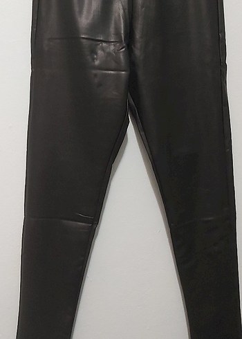 Siyah Deri Kadın Tayt Kemerli Midi Boy - Görsel 2