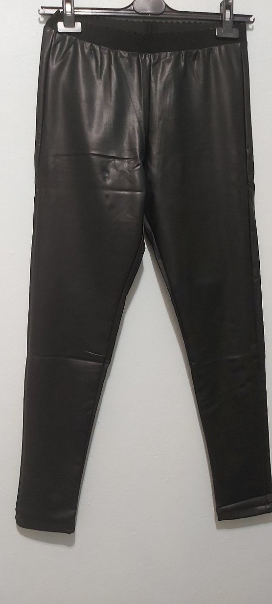 Siyah Deri Kadın Tayt Kemerli Midi Boy - Görsel 2