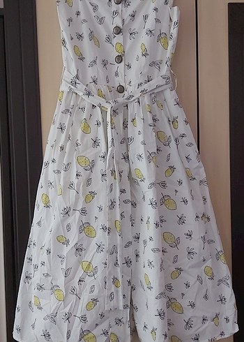 Bohem Tarz Beyaz Uzun Düğmeli Elbise - Görsel 2