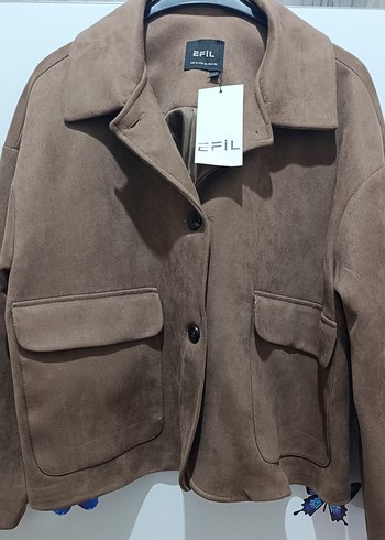 Bej Süet Düğmeli Kadın Ceket