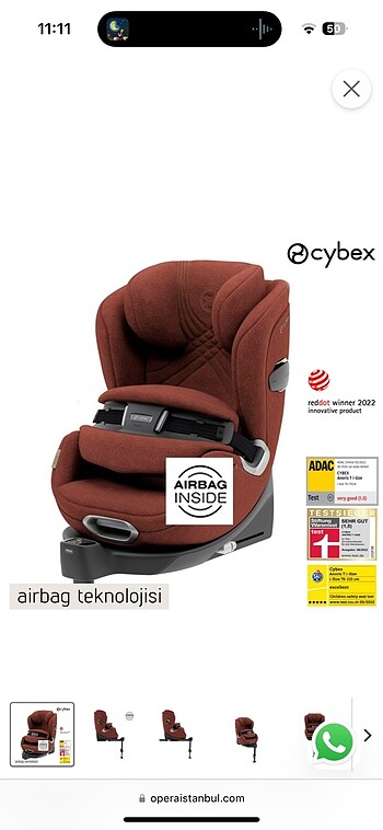 Cybex anoris t airbagli oto koltuğu
