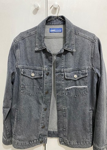 Gri Düğmeli Erkek Denim Kot Ceket
