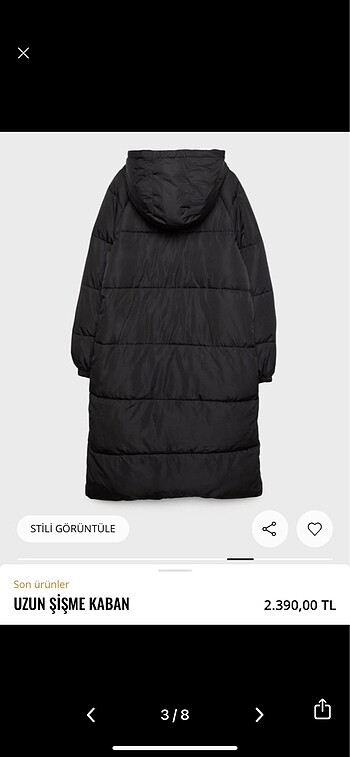xs Beden Stradivarius siyah şişme mont