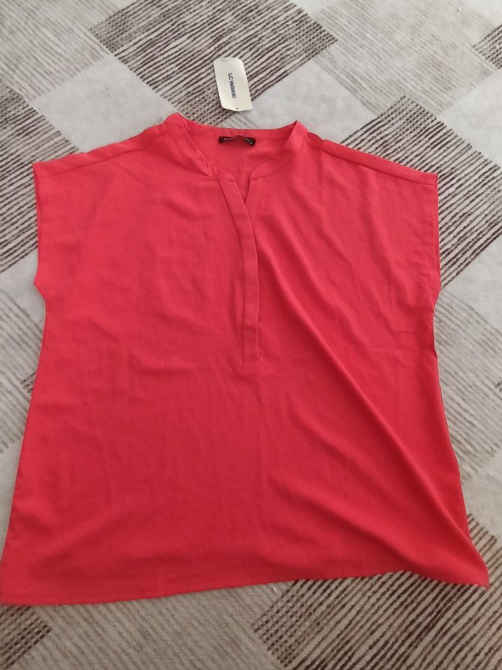 Kırmızı Kısa Kollu Salaş Bluz - Görsel 2