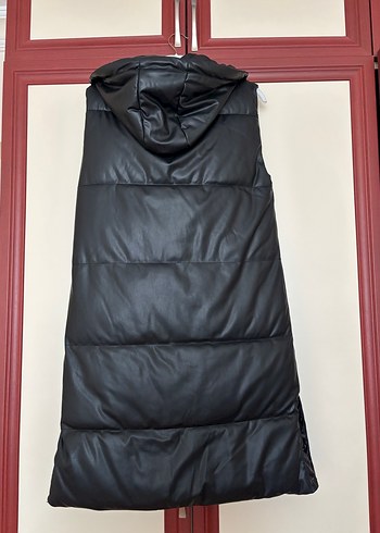 Kadın Siyah Deri Kemerli Uzun Yelek - Görsel 6