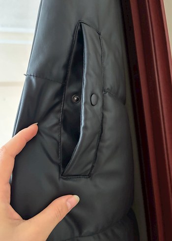 Kadın Siyah Deri Kemerli Uzun Yelek - Görsel 9