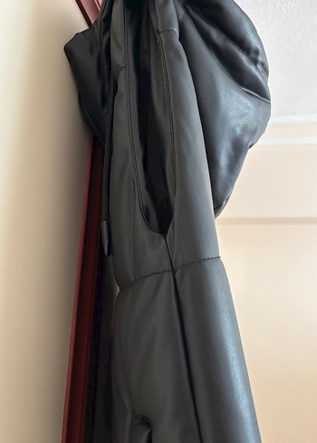 Kadın Siyah Deri Kemerli Uzun Yelek - Görsel 7