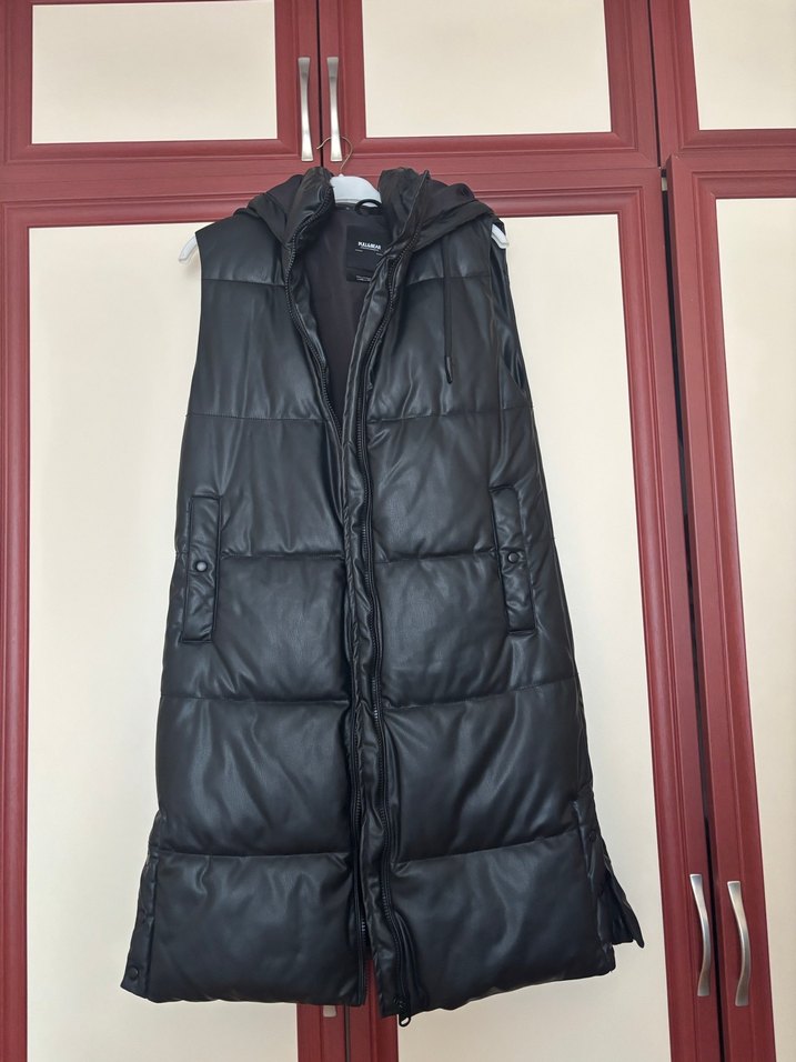 Kadın Siyah Deri Kemerli Uzun Yelek - Görsel 2