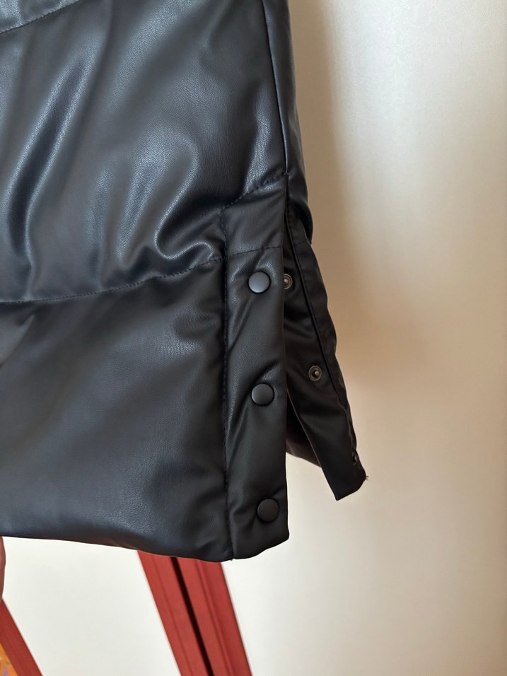 Kadın Siyah Deri Kemerli Uzun Yelek - Görsel 5