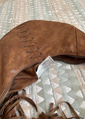 Örgülü Saplı Kahverengi Deri Kadın Çanta - Görsel 4