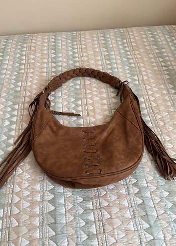 Örgülü Saplı Kahverengi Deri Kadın Çanta - Görsel 3
