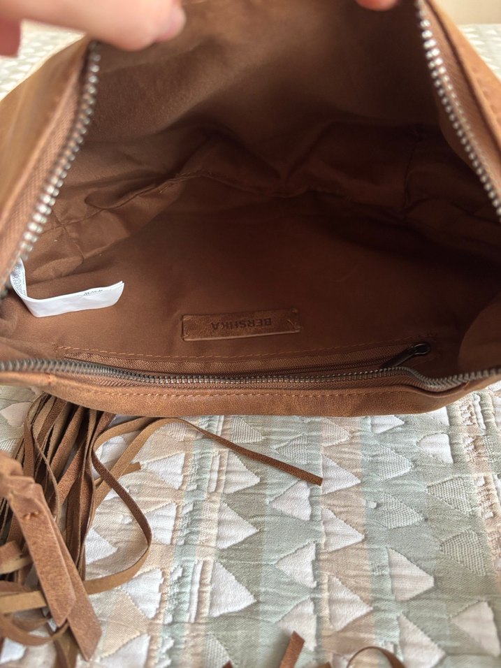 Örgülü Saplı Kahverengi Deri Kadın Çanta - Görsel 5