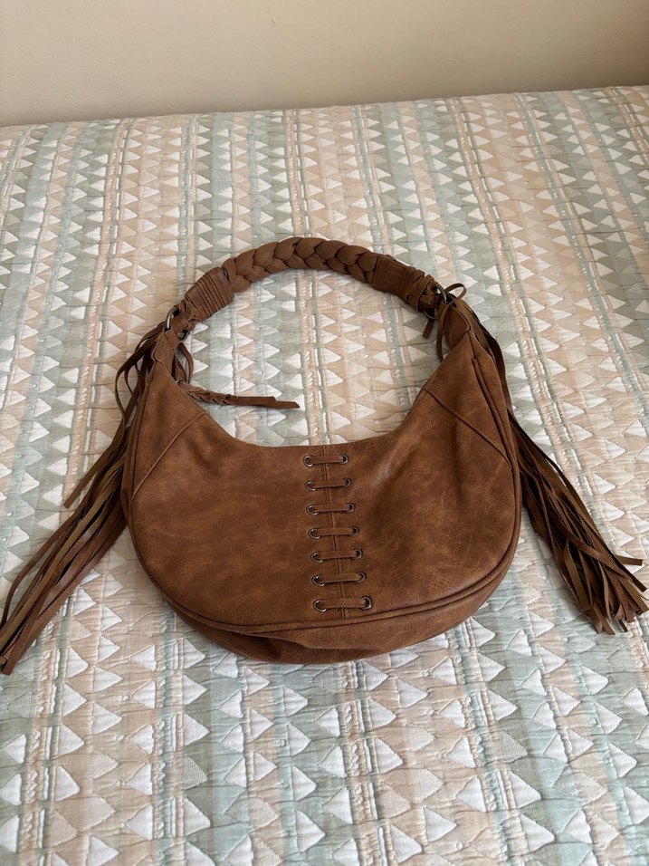 Örgülü Saplı Kahverengi Deri Kadın Çanta - Görsel 3
