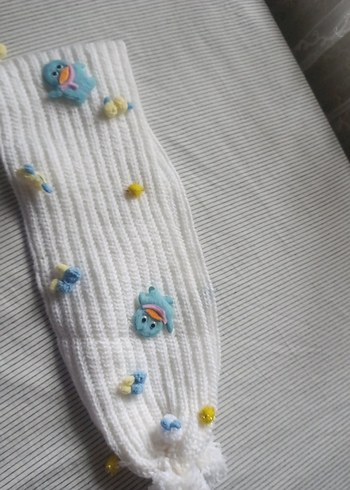 3-5 Yaş, 21 cm Beden beyaz Renk Renkli Nakışlı Beyaz Örgü Çocuk Bere