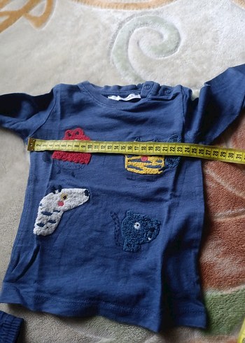 6 Ay Beden Mavi Denim Bebek Erkek Takım Uzun Kollu