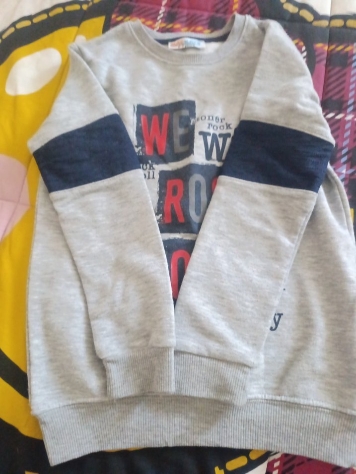 Gri Rock Punk Desenli Erkek Sweatshirt - Görsel 4