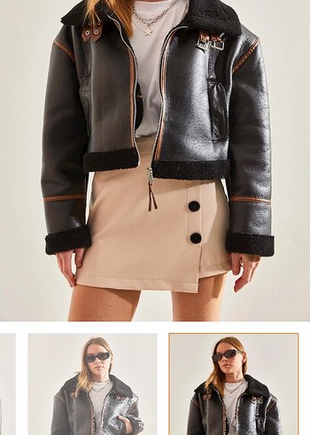 Kahverengi Siyah Kürklü Kısa Deri Ceket - Görsel 3