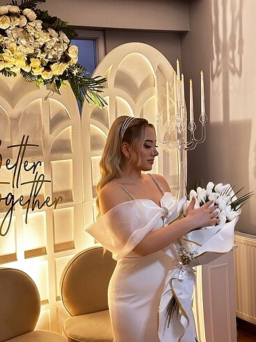 Taşlı İp askılı düşük omuz krep uzun elbise - Görsel 3