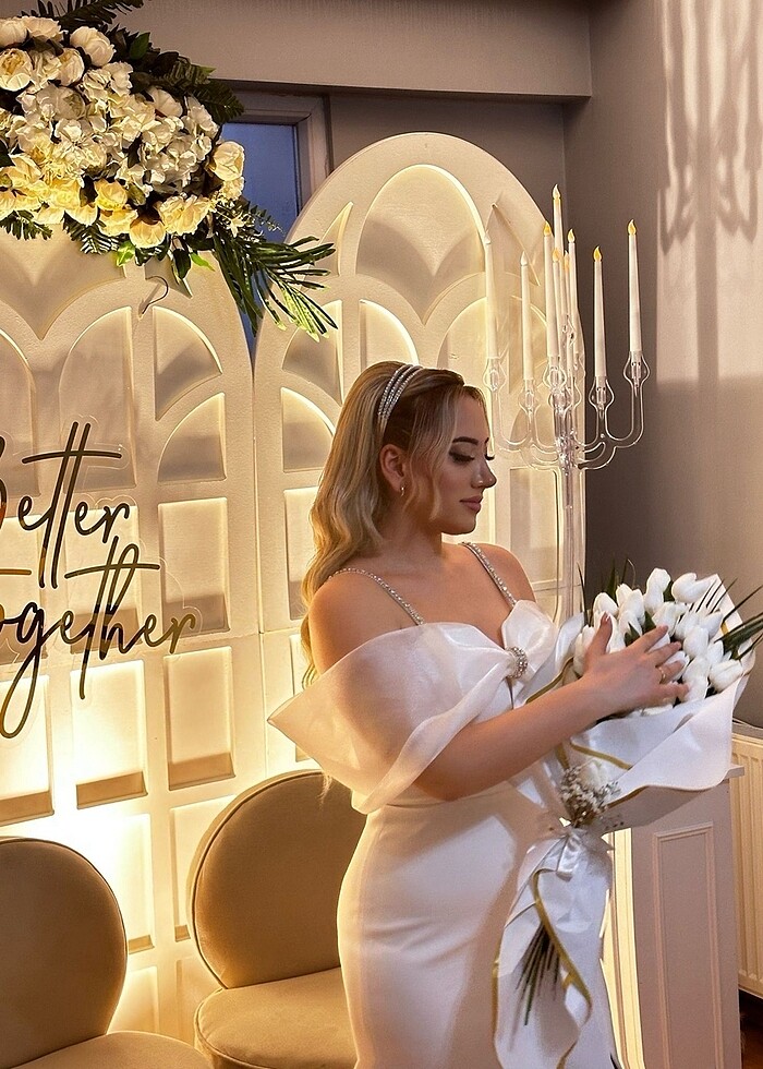 Taşlı İp askılı düşük omuz krep uzun elbise - Görsel 3