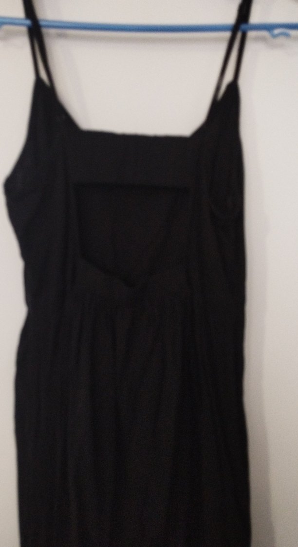 Siyah Keten V Yaka Uzun Salaş Elbise - Görsel 2