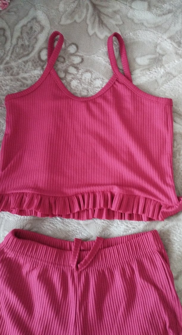 Kırmızı Fırfırlı Kadın Askılı Atlet şort takım - Görsel 4