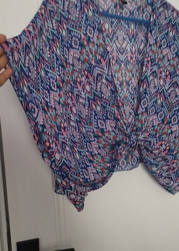 Bohem Çok Renkli V Yaka Bluz - Görsel 2