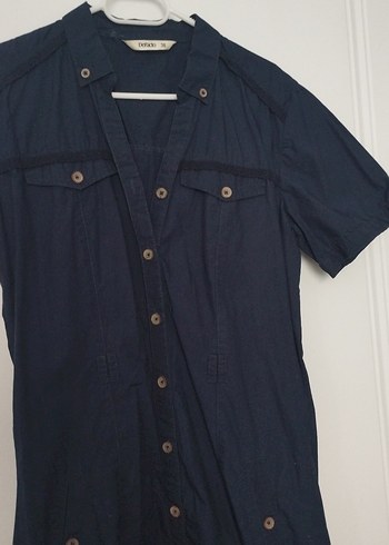 Düğmeli Lacivert Denim Kadın Elbise - Görsel 2