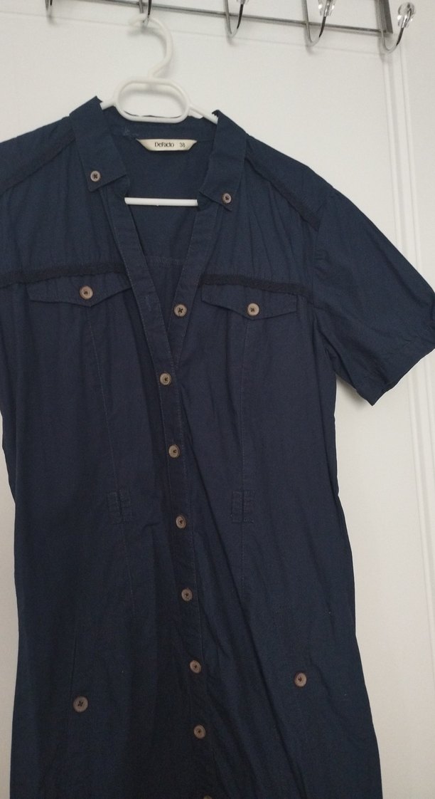 Düğmeli Lacivert Denim Kadın Elbise - Görsel 2