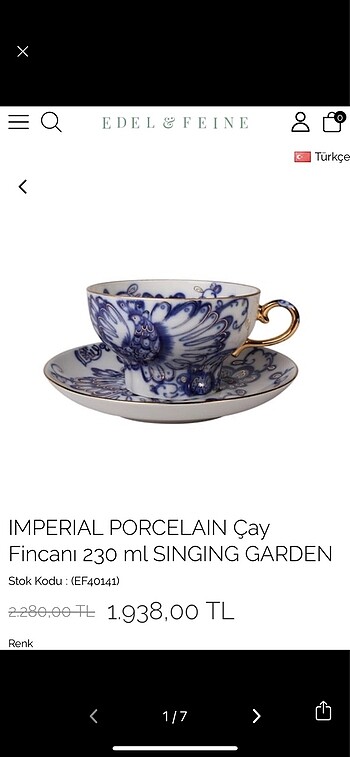 Edelfine porselen çay fincanı