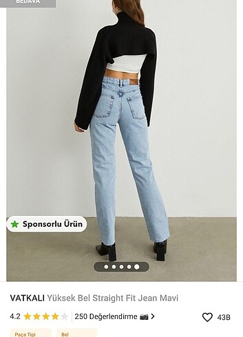 Kot pantolon VATKALÍ yüksek bel straight fit Jean mavi 