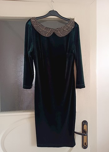 Koyu Yeşil Kadife Elbise - Görsel 3