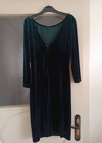 Koyu Yeşil Kadife Elbise - Görsel 4