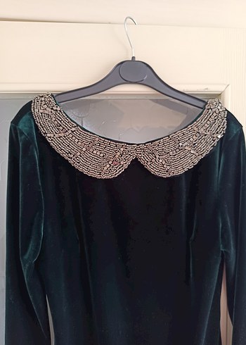 Koyu Yeşil Kadife Elbise - Görsel 2