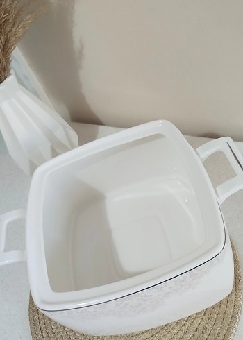 Beyaz Kare Kapaklı Porselen Tencere - Görsel 3