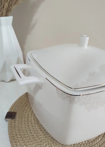 Beyaz Kare Kapaklı Porselen Tencere - Görsel 2