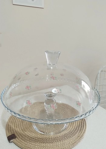 Çiçek Desenli Beyaz Cam Kek Fanusu - Görsel 5